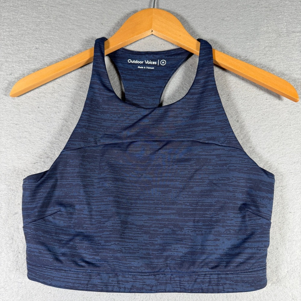 Outdoor Voices Navy Blue Space Dye High Neck Racerback Sports Bra Womens Medium